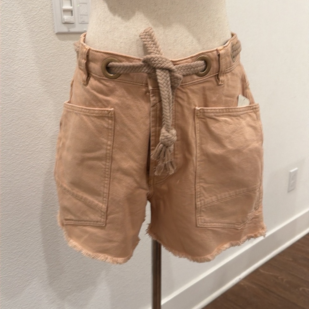 Free People Peach Rope-Belt Cargo Shorts